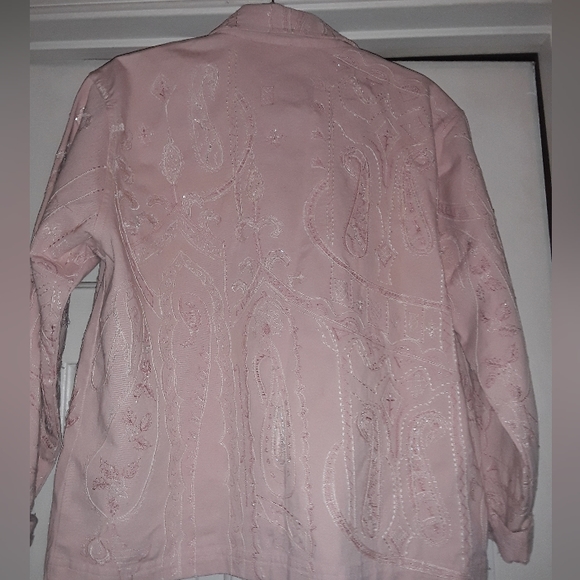 Chico's Vintage Pink Embroidered Denim Jacket - Picture 3 of 5